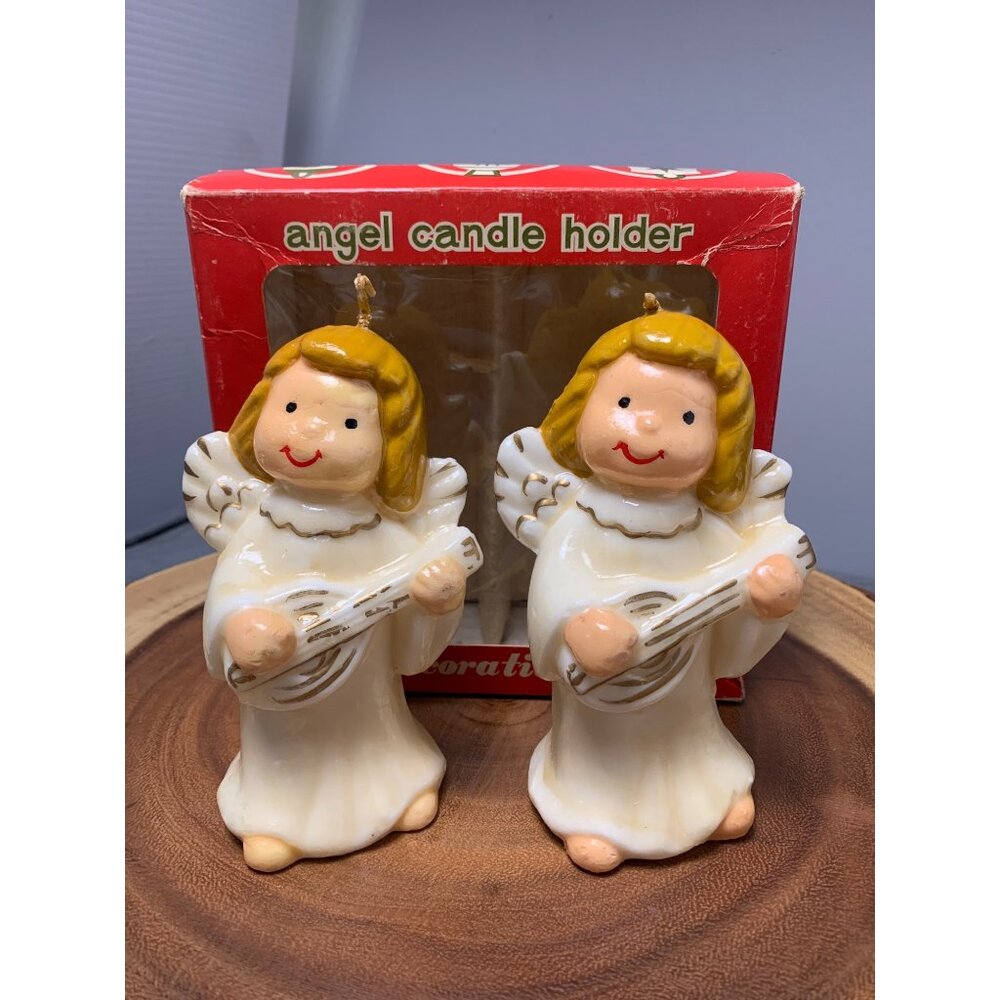 Commodore Vintage Angel Candle Holders with Box - Christmas Decor Ornaments 1950